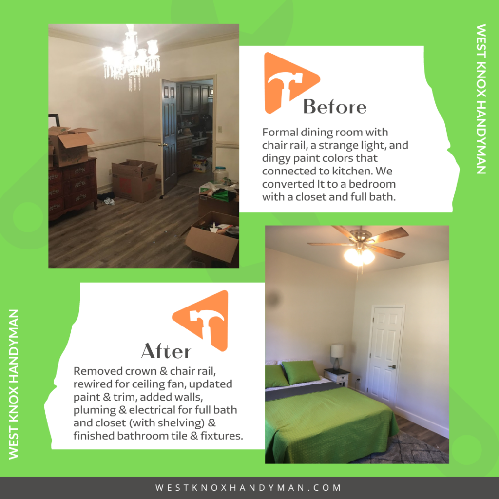 West Knoxville Bedroom And Bathroom Addition or Conversion Before And After
